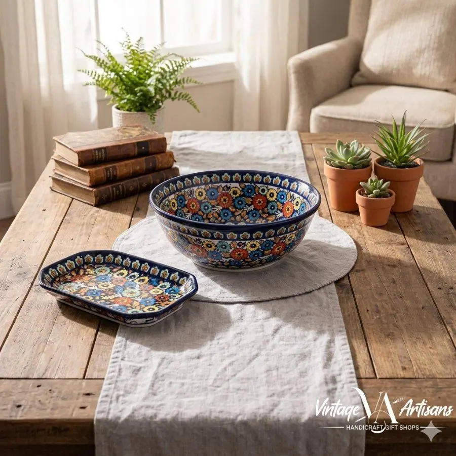 Polychrome Serving Bowl & Tray