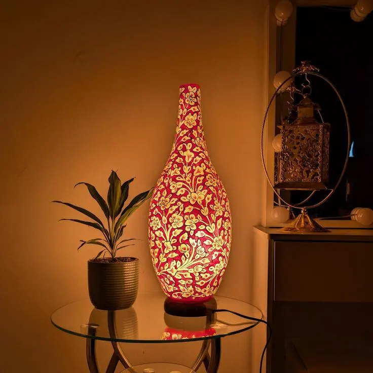 A lit camel skin lamp